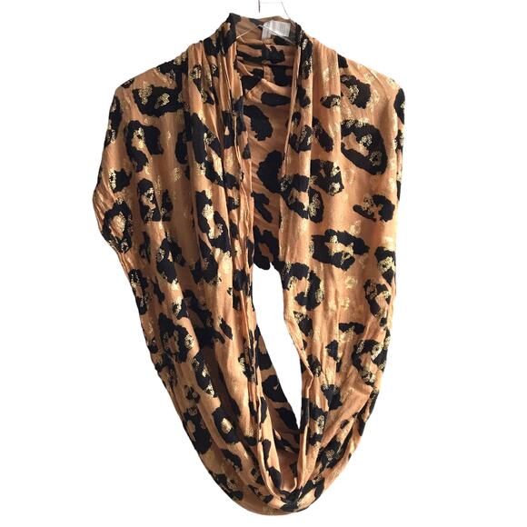 Charming Charlie Animal Print Gold Foil Infinity Loop Scarf Wrap Leopard Snood - Picture 1 of 14